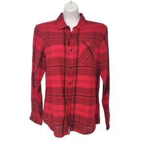 NWT INC International Concepts Red Black Plaid Flannel Long Sleeve Shirt Women S
